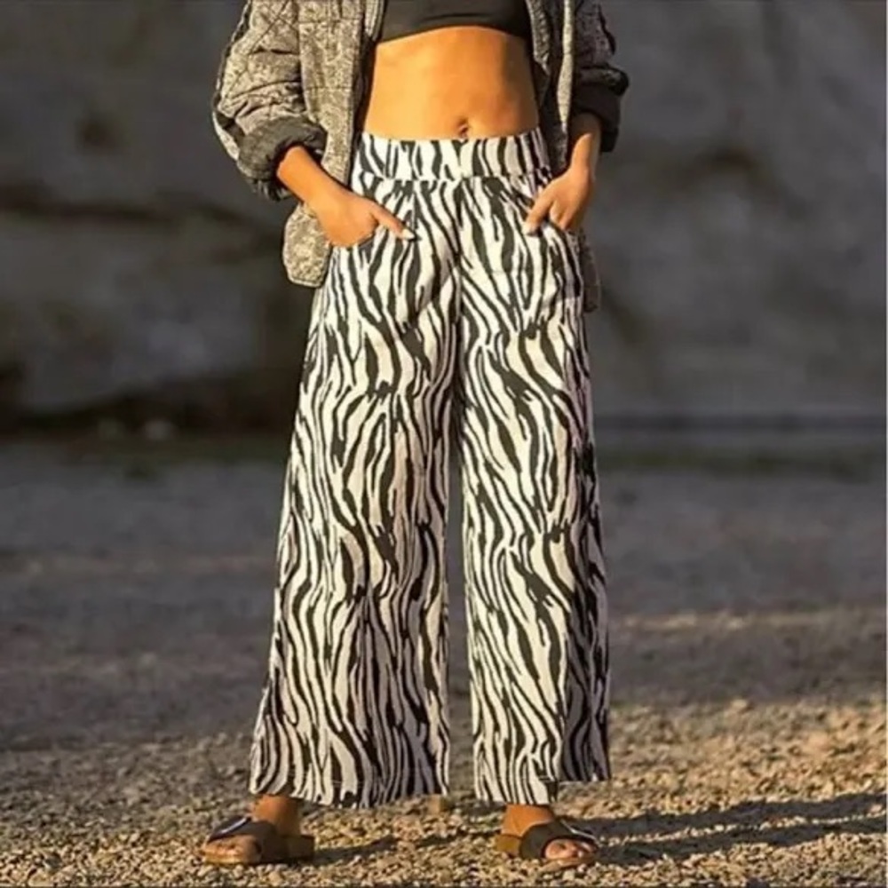 Free People Black and White Zebra Wide Leg Pants